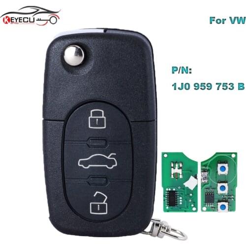 Keyecu Folding Remote Key 3 Button Fob for Volkswagen 1999-2001 Beetle 1999-2001 Bora 1997-2001 Passat 1J0 959 753 B