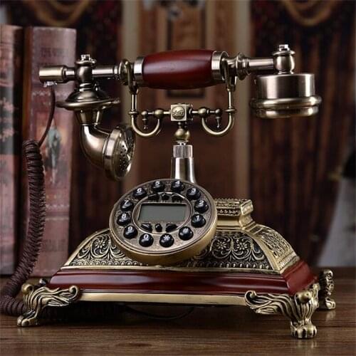 Antique Wood Fixed Telephone Landline with Button Dial, Caller ID, Handsfree, Retro American Telephone Phone for Home Office
