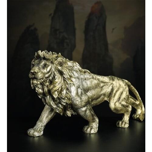 Lion Statue Office Decor Crafts Mighty Lion Animal Sculpture Resine Collectible Figurines For Home Room TV Cabinet Crafts Gift