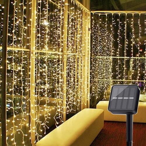 3x3M 300 LED Solar Powered Window Curtain String Light Outdoor Garden Park Xmas Solar Starry Star Fairy Garland Light