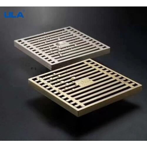 ULA Brass Shower Drain Bathroom Floor Drains Tile Insert Square Anti-odor Floor Waste Grates Hair Catcher 100X100
