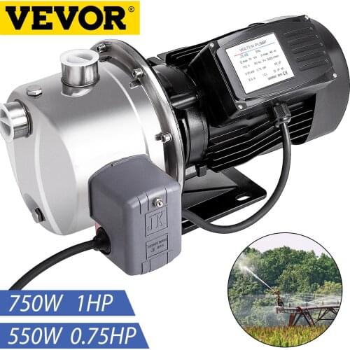 VEVOR 0.75HP / 1HP Water Pump With Pressure Switch 110V Shallow Well Pump Stainless Steel Jet Pump to Supply Fresh Well Water