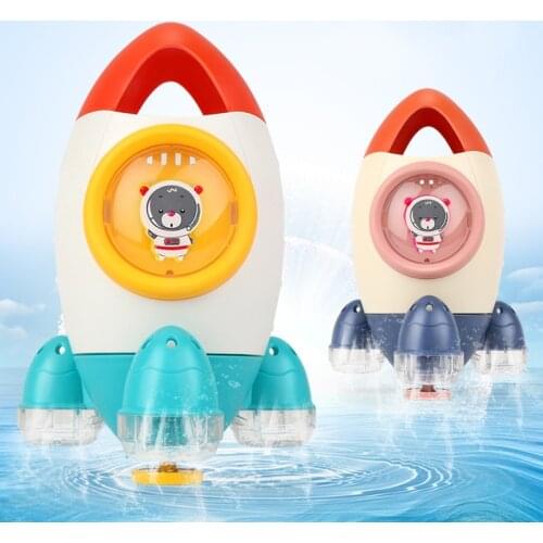 High Quality Plastic New Bath Toy Infant Baby Kids Rocket Shape Rotating Water Spray Bathtub Time Shower Water Interactive Toys