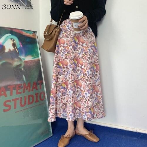 Skirts Womens Print Sweet Lovely Elegant Mid-calf Loose A-line Casual Korean Version New Popular Spring Stylish Daily High Waist