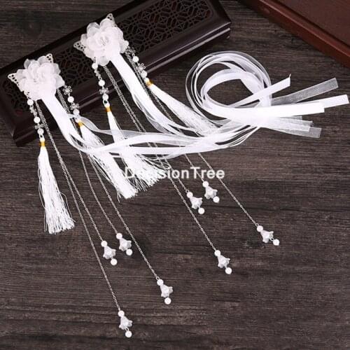2021 classical Ribbon Flower Tassel Hairpins Hair Clips for Girls Women Hairpin Chinese Hanfu Cosplay Hair Pin Hair Accessories