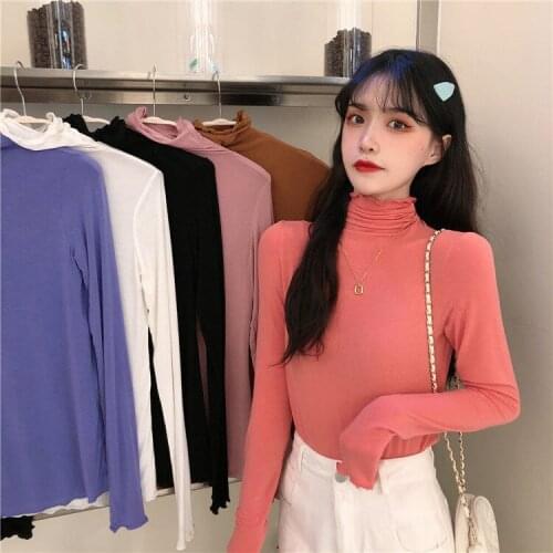 Woman Sweaters Pullover Autumn Winter Wooden Ear Turtleneck Pullover Slim-Fit Long-Sleeved Knitted Top For Women Femme Chandails