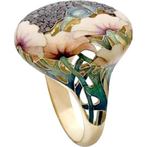 New Fashion Women Hot-selling Jewelry Golden Retro Style Hand-painted Oil Female Ring Whole Sale Jewelry for Women