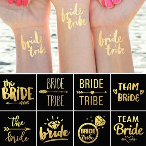 10Pcs Wedding Team Bride Tribe Flash Temporary Tattoo Sticker Diamond Love Bachelorette party Bridesmaid Shower Decoration zz63