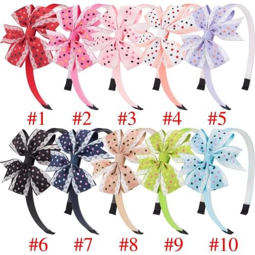 10pcs/set Candy Colors Unique Ribbon Hairbow Dot Plain Printed Cartoon Ribbon Headband for Girls Children Head Pieces