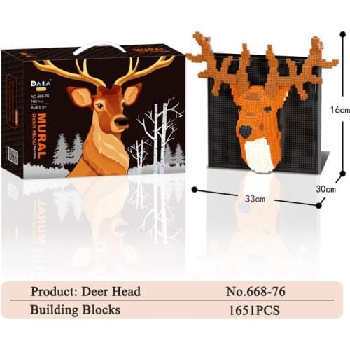 1651pcs Animal Deer Head Building Blocks Home Decoration DIY Mural Collection Wild Animal 3D Model Brick Childrens Toy Gift