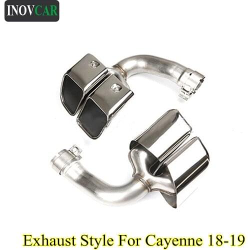 2 Pieces Glossy Black Stainless Steel Rear Bumper Exhaust Pipe For Porsche Cayenne Double Square Shape Tail Tips 2018-2019