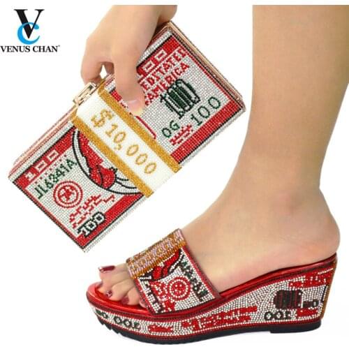 2021 Italian Design CR191 Red Color Style Elegant Nigerian Women Shoes and Bag for Party