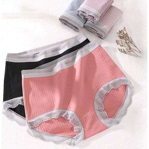 3XL 4XL Large Size High Waist Mulberry Silk Cotton Underwear for Plump Women Sexy Lace Side Breathable Female Panties Breifs