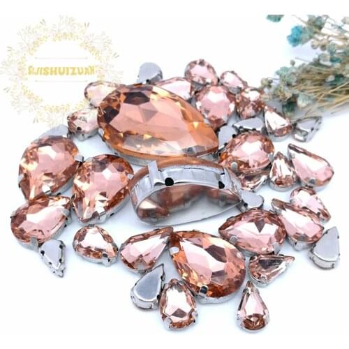 8 SIZES 35PCS Free shipping! Water red Water drop shape Glass Crystal sew on rhinestones with calw Diy wedding decoration