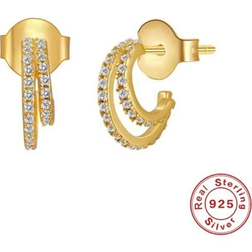 Aide 925 Sterling Silver Shiny Pave Zircon Stud Earrings For Women Double Half Circle Cartilage Ear Studs Party Fine Jewelry