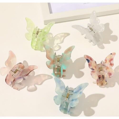 Acrylic Butterfly Hair Claw Fashion Girls Autumn Geometric Banana Hair Clip Barrettes Solid Color Butterfly Hair Decor Styling