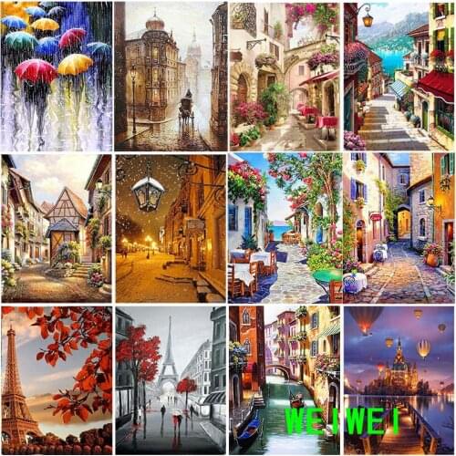 Scenery Street Diamond Diy 5D Diamond Painting Embroidery Scenic Street Cross Stitch Full Round Drill Manual Art Gift Home Decor