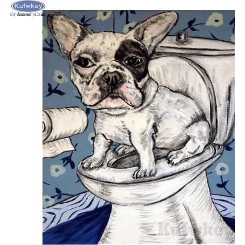 Diamond Embroidery,5D,Diamond Painting,French Bulldog Dog,Toilet, Cross Stitch,3D,DIY Diamond Mosaic,Crafts,bathroom decor B252