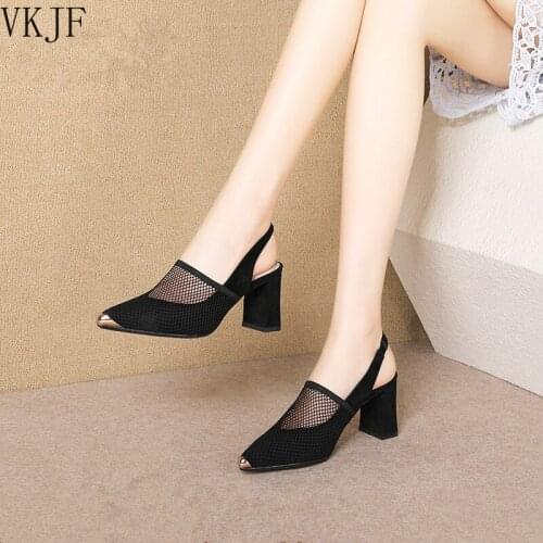 Block Heel Sandal Woman Summer Shoes for Women Black Pointed Toe Heels Trend Wedding Dress Mid Heel Sandals