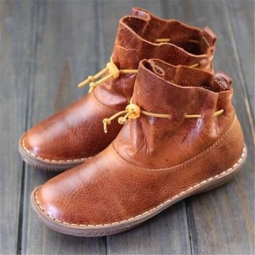 Woman Ankle Boots Women PU Leather Womens Winter Ankle Strap Retro Plush Punk Warm Short Boots Flat Ladies Shoes Botas Mujer 43