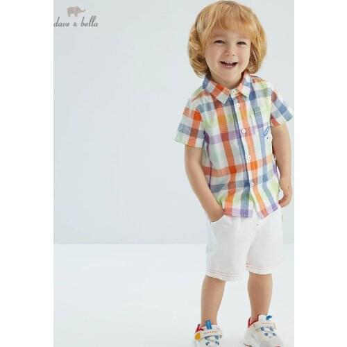 DB17447 dave bella baby boys summer casual cartoon plaid clothing sets kids boy fashion short sleeve sets children 2 pcs suit