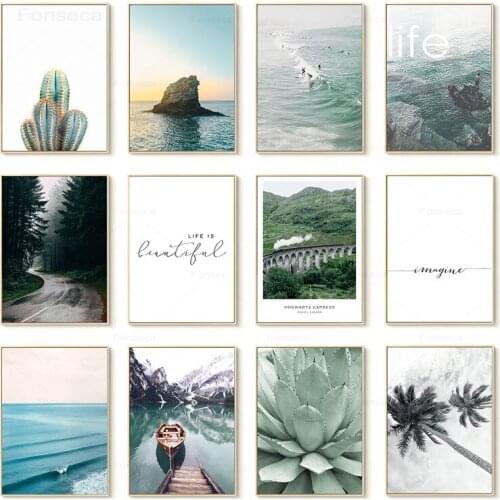 Home Garden Decoration Green Plant Cactus Coconut Tree Boat Letter landscape Nordic Painting Core Wall Art Living Room Poster