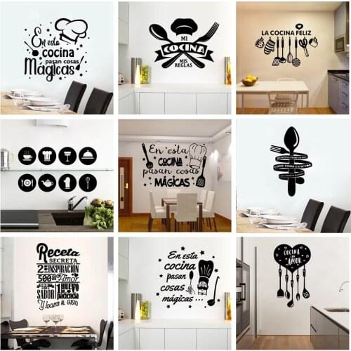 Diy Text Vinyl Kitchen Spanish Quote Wall Stickers Vinyl Wallpaper For Kitchen Rooms Decor Wall Decals Home Decor Sticker Decal