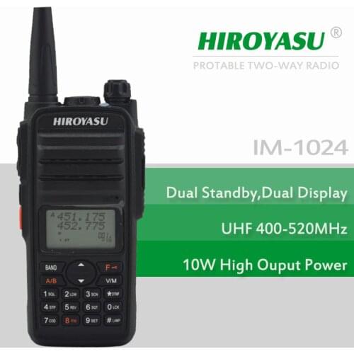 HIROYASU IM-1024 10W Output Power UHF 400-520MHz FM Portable Two-way Radio Dual Display Dual Standby Walkie Talkie