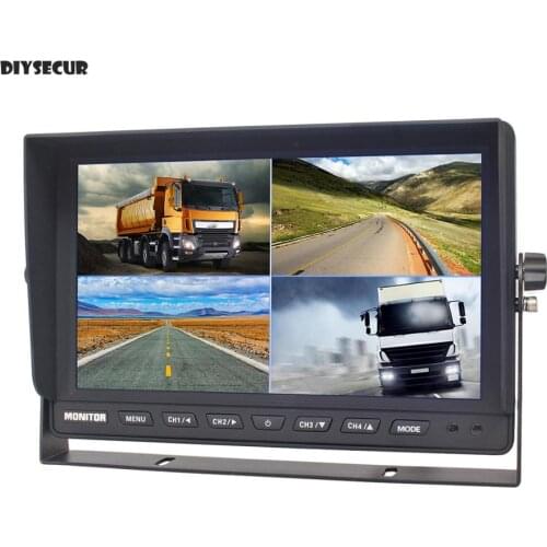 DIYSECUR 10.1" Split Quad Display Color Rear View Monitor Car Monitor for Car Truck Bus Reversing Camera