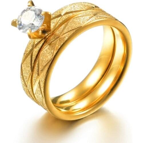 Titanium Steel Large Zircon Couple Rings Men and Women Promise Gold Ring Valentines Day Gift Wedding Engagement Jewelry