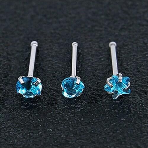 3 Pcs/ Set Stainless Steel Crystal Nose Ring 3mm AAA Zircon Women Surgical Steel Nose Piercing Set Needle Studs Body Jewelry