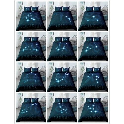 12 Constellations Household 3pcs Bedding Set Sagittarius Star Map Blue Printed Quilt Cover Decorate Bedroom Queen Bedding Set