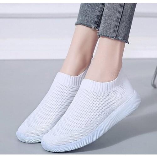 Women Shoes Sock Sneaker Women Slip On Knitting Breathable White Running Shoes Brand Womens Summer Footwear Soft