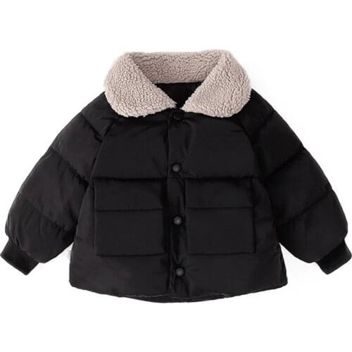 Girls Boys Coat Cotton Padded Warm Outerwears Kids Baby Winter Fur Solid Color Jackets Children Thick Clothes Casual Comfortable