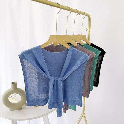 Summer Thin Outside Fake Collar Small Knitted Shawl Scarf Female Cervical Ice Silk Scarf Shoulder Tie Sunprotection Wraps