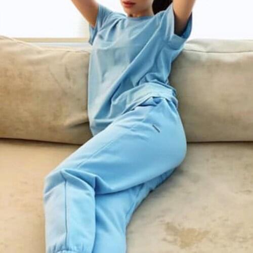 Summer Woman 2 Piece Sets Womens Outfits Letter Print Loose O-Neck Short Sleeve Tops Sweatpants 100% Cotton Casual Tracksuit2021