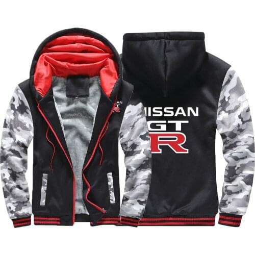 GTR Mens Winter Zipper Hoodie Printing Thicken Plus Cotton Padded Comfortable Jacket Sweatshirt Coat