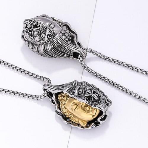 Mens necklace Portrait pendant stainless steel Buddha chain pendant chaine black necklace male accessories jewelry on the neck