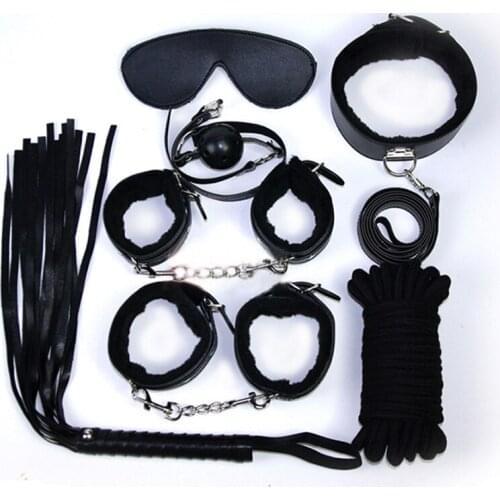 PU Leather BDSM Sex Bondage Set Erotic Accessories Adjustable Handcuffs Whip Rope Sex Toys for Couples Adult Games