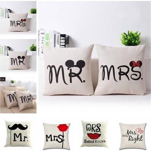 45*45CM Cotton Linen Pillow Case Mr and Mrs Wedding Gift Weeding Decor For Weddings Decoration Marry Me Wedding Party Supplies