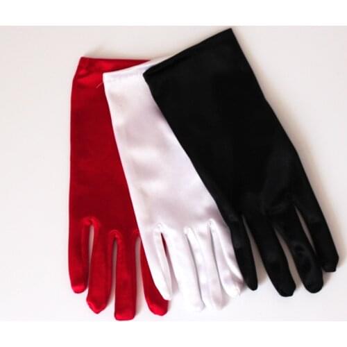 New Dance Performance Prom Ball Gloves Satin Evening Dress Etiquette Gloves Women Short Gloves Stretchy Black White Red 1 Pairs