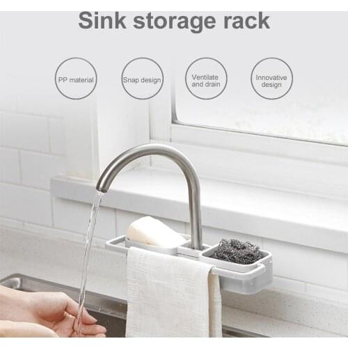 Kitchen Sink Durable kitchen Tools Easy To Install Drainer Soap Sponge Storage Rack Shelf Adjustable Buckle Tray Organizer Ship