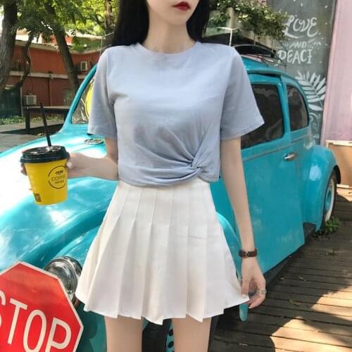 QRWR T Shirt Women 2021 Korean Fashion Casual Slim Short T Shirt O Neck kawaii Solid Color Short Sleeve Bottoming Shirt Top