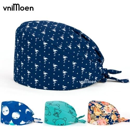 Plant Leaf Floral Cotton Adjustable Biological R&D staff work Scrub Cap Health service cap Pet care staff work cap 100% Cotton