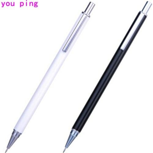 Luxury quality 0.7mm Nib Black white Metal Art Automatic Mechanical Pencil Office School Supplies Pen Student Stationery