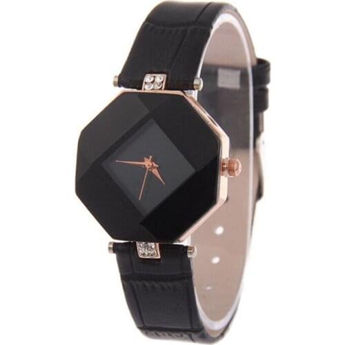 Luxury Women Watches Gem Cut Geometry Crystal Leather Quartz Wristwatch Fashion Dress Watch Ladies Gifts Clock Relogio Feminino