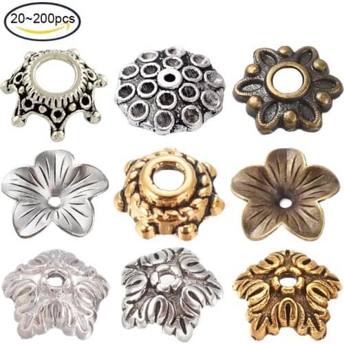 50pcs 10mm 5-Petal Tibetan Style Flower Bead Caps for DIY Jewelry Making, Lead Free & Nickel Free, 4mm thick, hole: 1mm