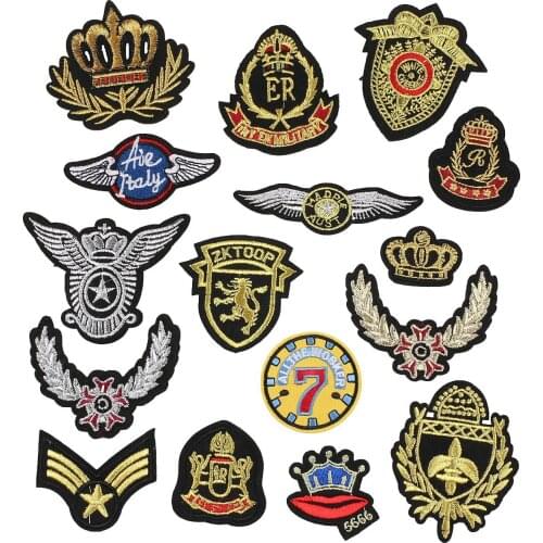 School Uniform Badges Embroidery Iron on Patches Wholesale Golden Embroidered Label DIY Children Clothing Stickers Decoration