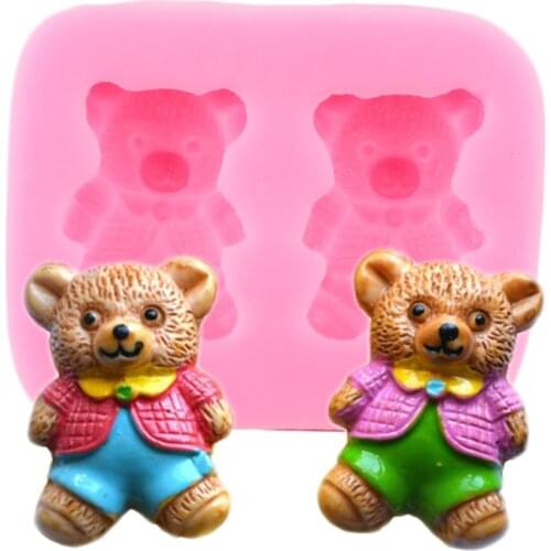 Cartoon Bear Silicone Molds Baby Birthday Cupcake Topper Fondant Cake Decorating Tools Candy Clay Chocolate Gumpaste Moulds