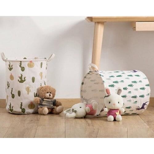 Folding Storage Baskets Waterproof Cotton Linen Laundry Bag Cute Printing Bags Dirty Clothes Basket Kids Toy Storage Household